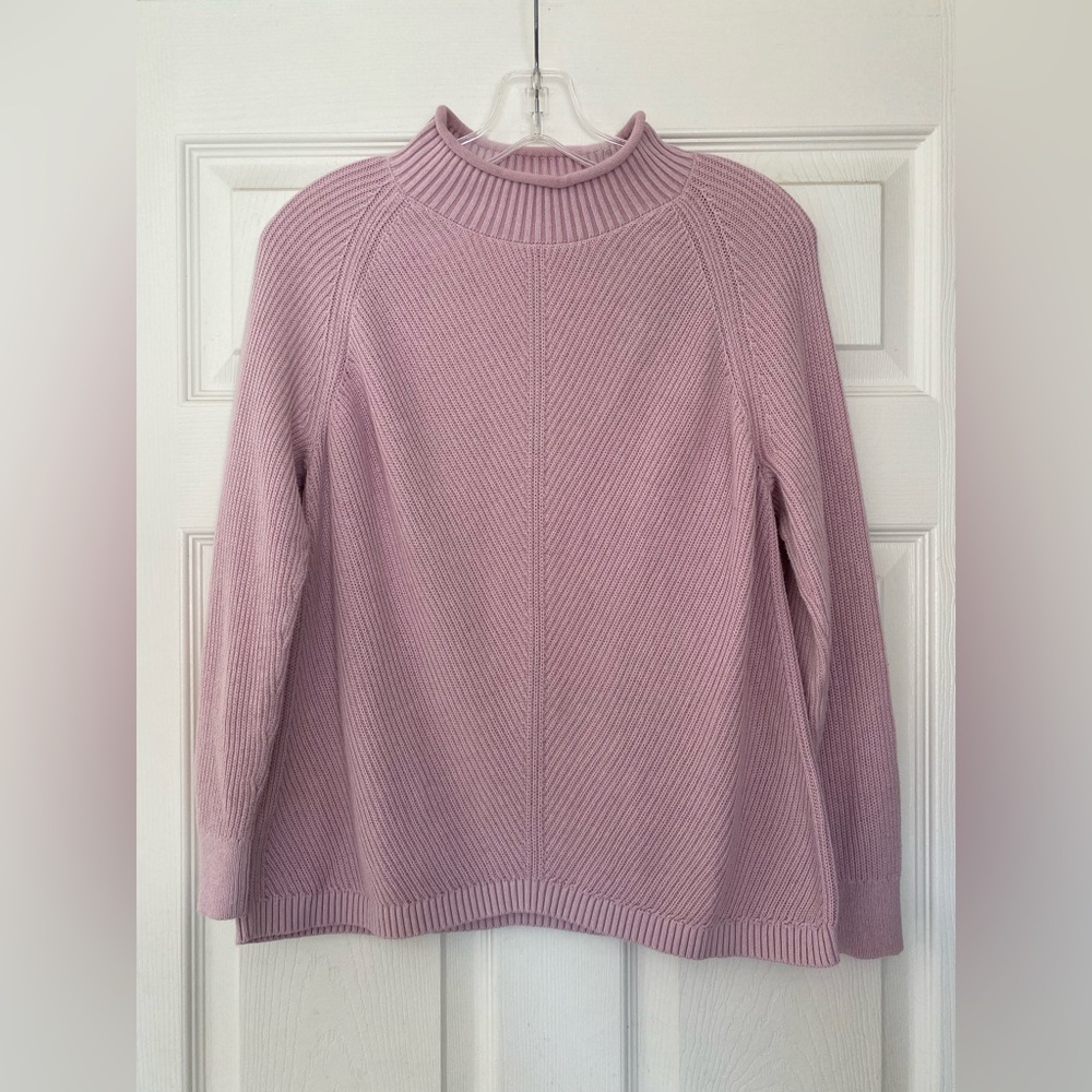 L.L. Bean Cool Dusty Pink Roll Neck Sweater Cozy Knit 100% Cotton - Sz S Petite